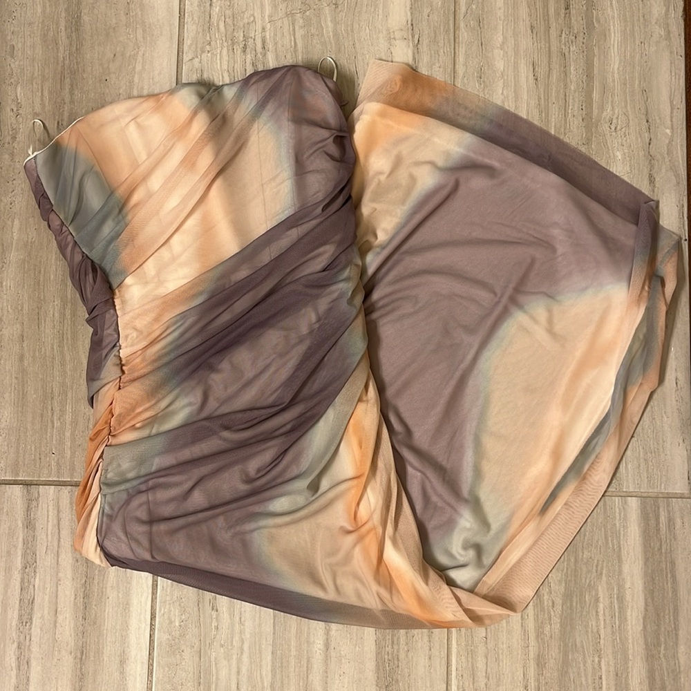 NWT Zara Strapless Tulle Printed Long Dress Tie Dye Print Sundress - Picture 2 of 10